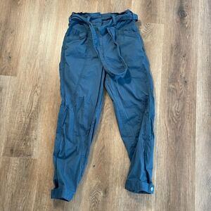 Anthropologie Jogger Pant‎ Womens Size 0 Blue Paperbag Tie Elastic Waist Crop